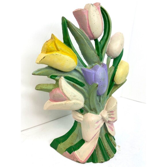 Original Painted Hubley Tulip Painted Doorstop Vintage Cast Iron - Picture 4 of 11